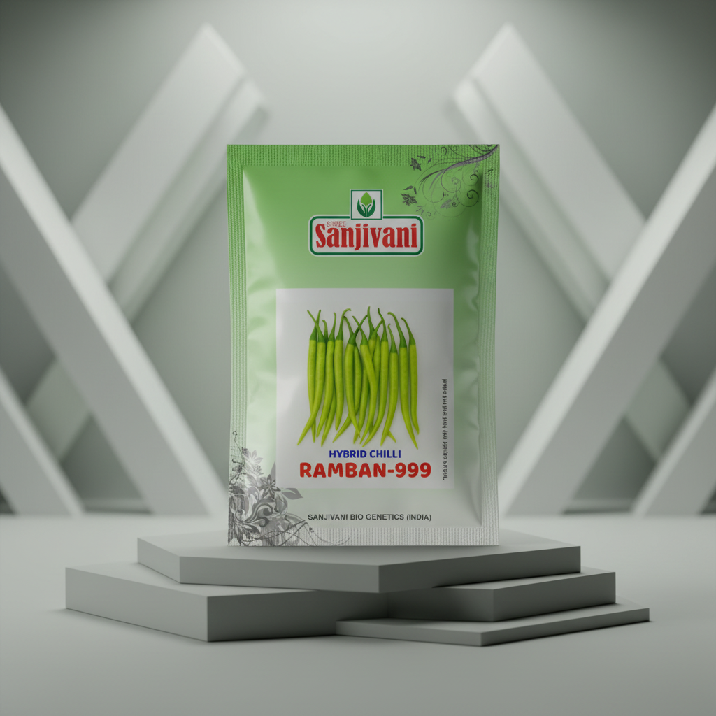 Hybrid Chilli Seeds Ramban-999 (F1 Hybrid) – High Yield Green Chilli Seeds | 5gm